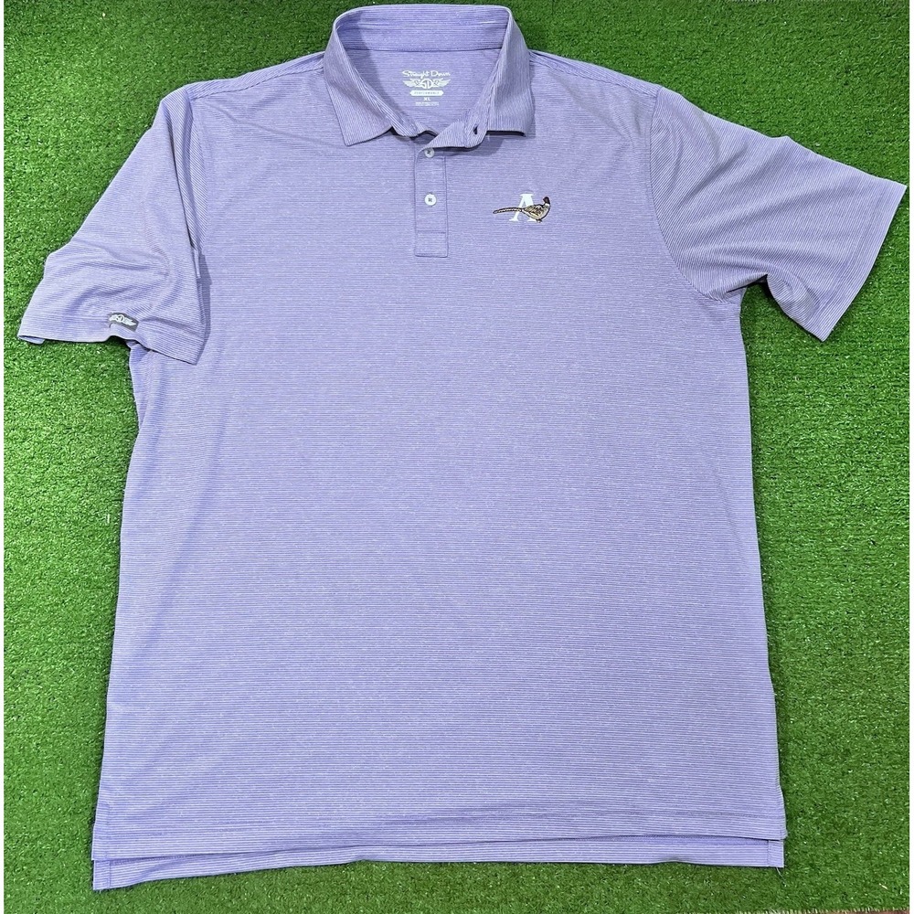 Straight‎ Down Golf Polo Shirt XL  Purple White Striped Embroidered Pheasant
